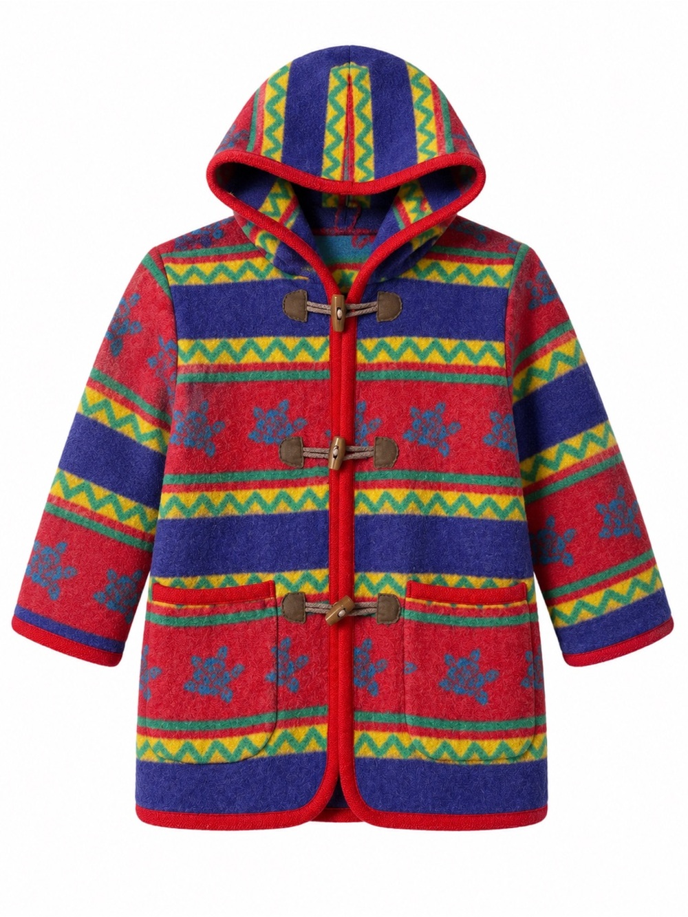 Vintage Kids Aztec Toggle Duffle Coat Hooded Wool Blend Jacket Youth Large